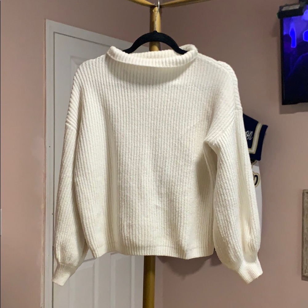 cowl neck white sweater